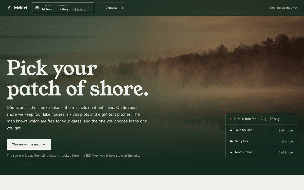 Meldri — Direct Booking Concept for Campsites & Glamping