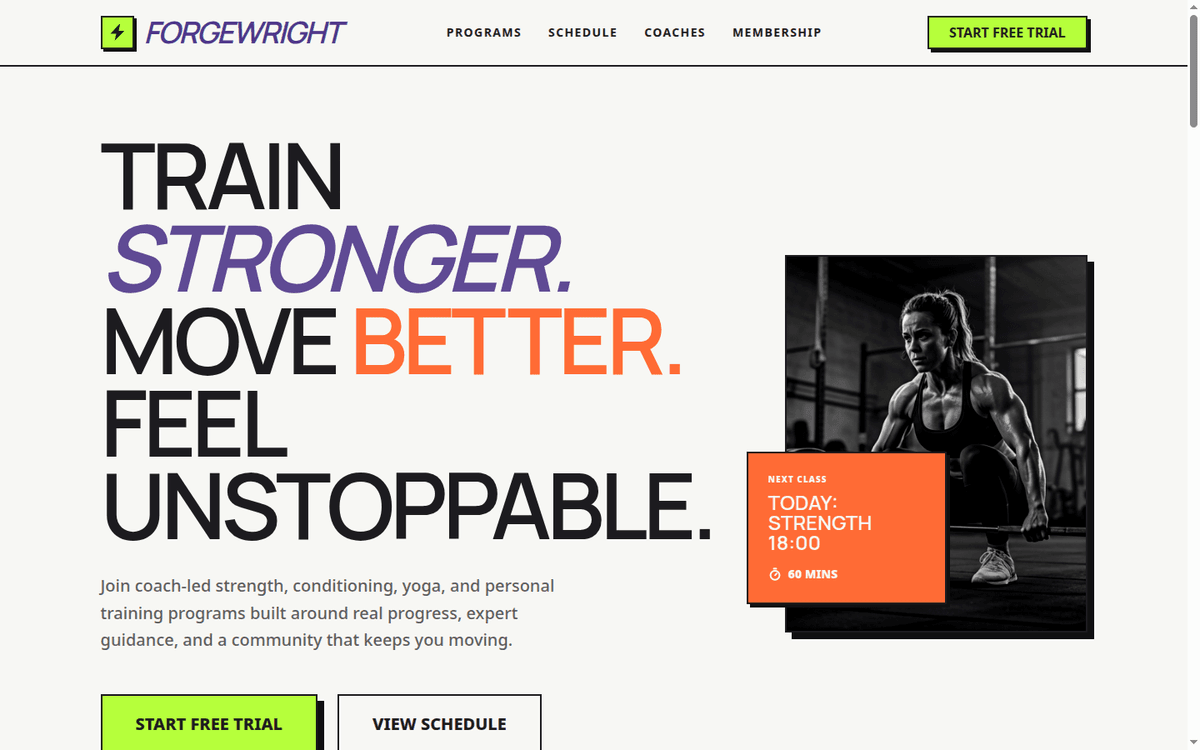Forgewright — Strength Gym Membership Website Concept