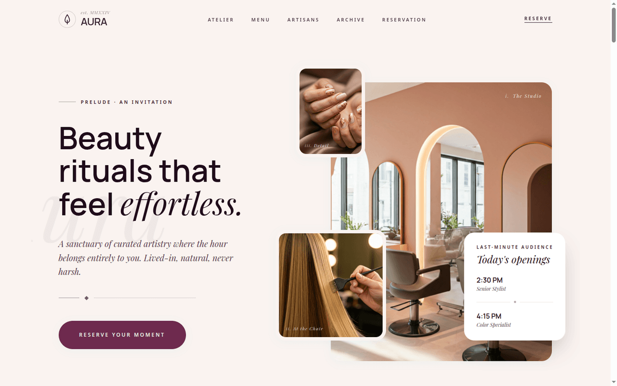 Aura — Salon Booking Website Concept