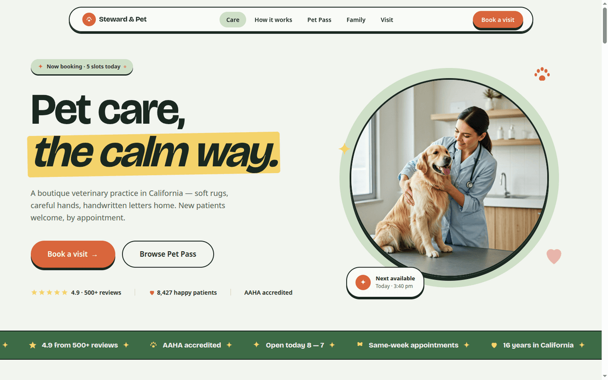 Steward & Pet — Veterinary Clinic Website Concept
